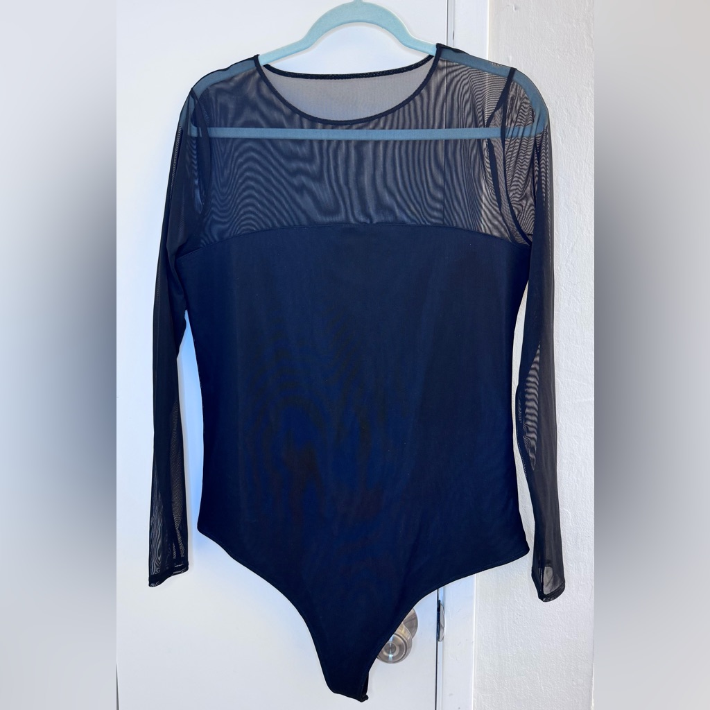 Nwotabercrombie & Fitch Sheer Mesh Long Sleeve Bodysuit Black